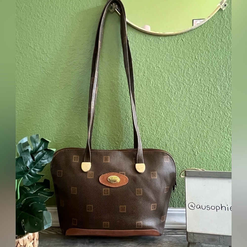 Vintage Texier French Signature Logo Brown Leather Satchel Shoulder Bag